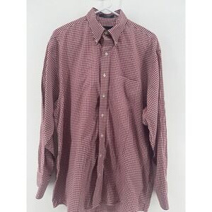 Allen Edmonds Mens L Wrinkle Free Single Needle Tailored Button Down Shirt Check